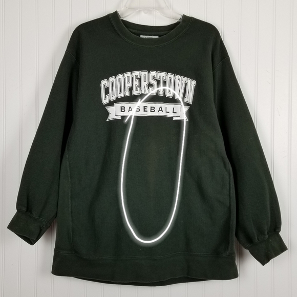 Cooperstown Baseball Crew Neck Sweatshirt Green Cross Weave XL Graphic Heavy - Picture 9 of 12